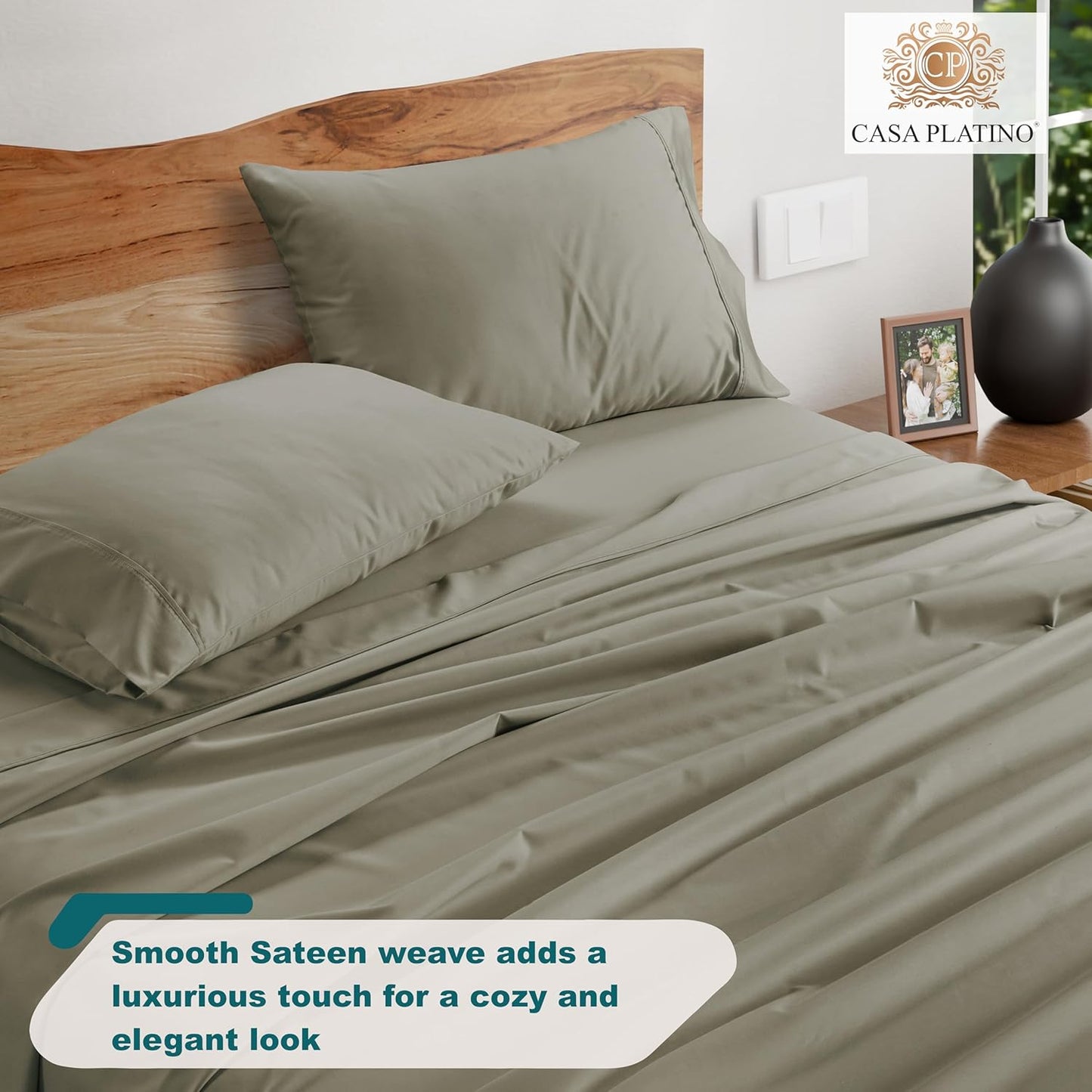 1000 Thread Count Queen Size Bed Sheet Set - Silver, Sateen Weave Luxury Deep Pocket Sheets