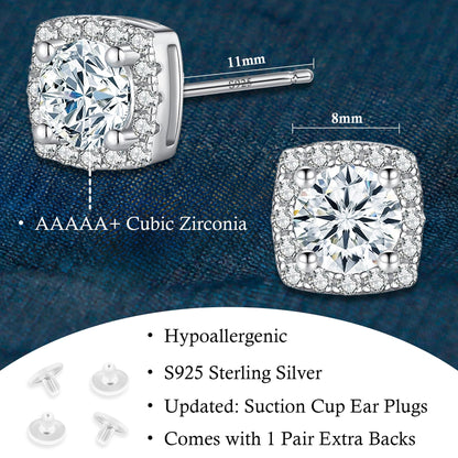 Sereney Dance Ohrringe 925 Sterling Silber Halo Stecker Hypoallergene Ohrringe für Damen, CZ 8 mm Runde Zirkonia Ohrstecker Ohrringe für Herren