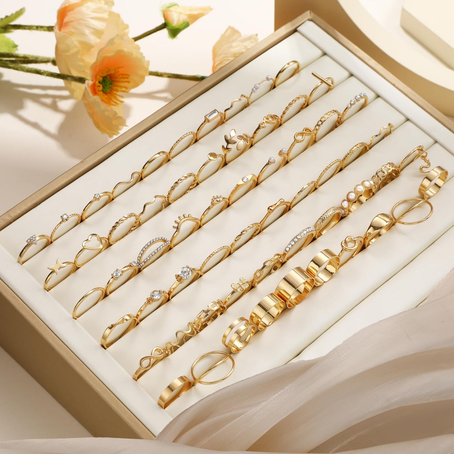 FAXHION 24-60 Pcs Gold Stackable Rings for Women, Knuckle Rings Chunky Gold Ring Set Dainty Stacking Cute Rings, Multiple Sizes Cute Jewelry Set Gift