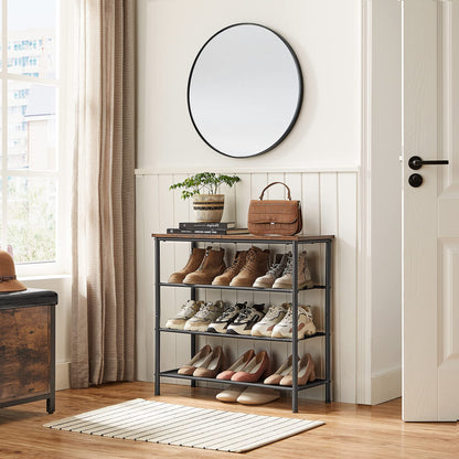 VASAGLE Shoe Rack, 4-Tier Shoe Storage Organizer for Entryway and Closet, Holds 9-12 Pairs of Shoes, 3 Fabric Shelves, Steel Frame, Industrial, Rustic Brown and Black ULBS035B01