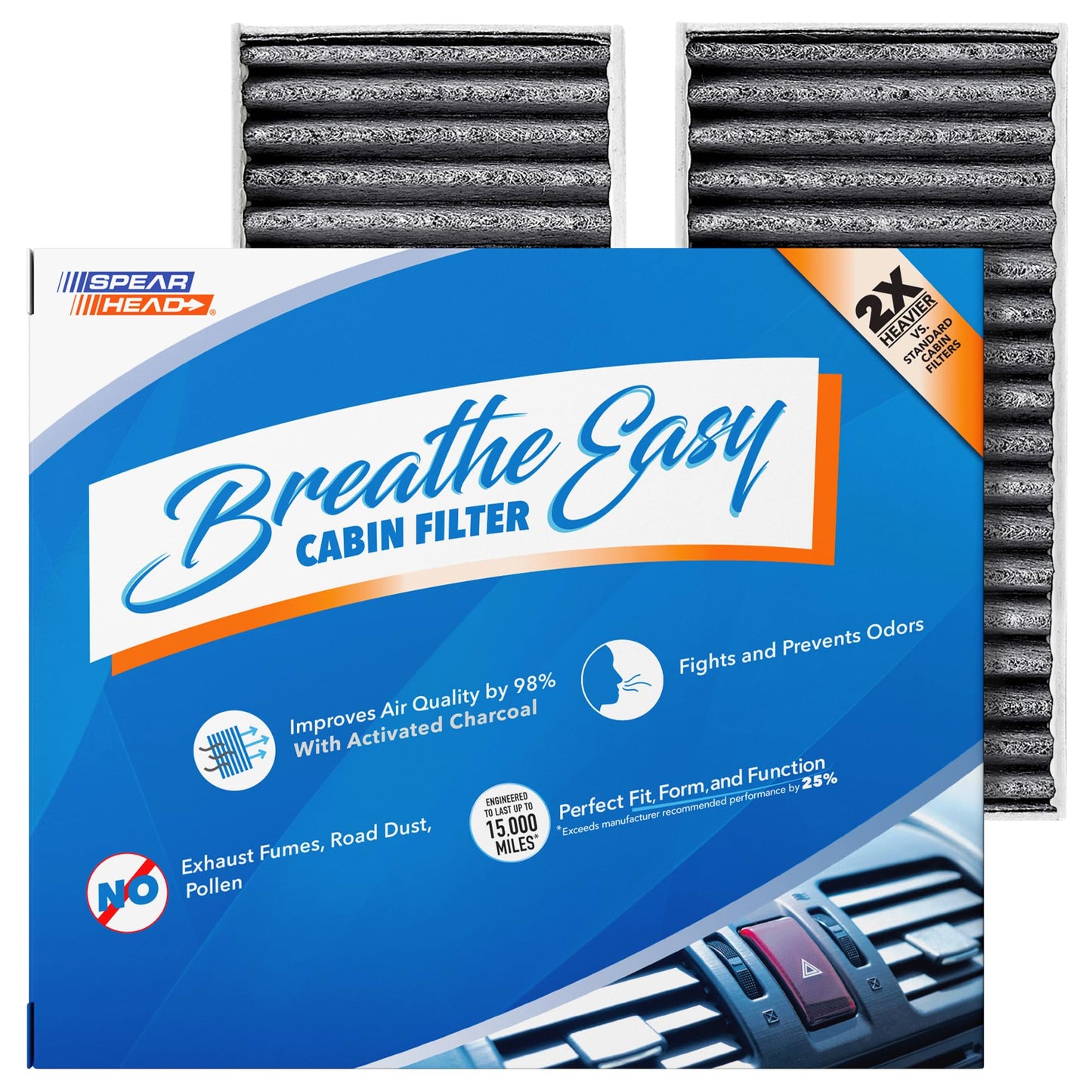 Spearhead Odor Defense Breathe Easy AC & Heater Cabin Filter | Fits Select 2016-2025 Toyota, Lexus, Subaru, 2016-2023 CX-9 Like OEM | Up to 25% Longer Lasting w/Activated Carbon (BE-157)
