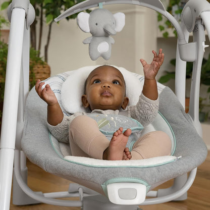 Ingenuity ConvertMe 2-in-1 Kompakte tragbare automatische Babyschaukel & Babysitz, batteriebetriebene Vibrationen, Naturgeräusche, 0-9 Monate 2,7-9 kg (Raylan)