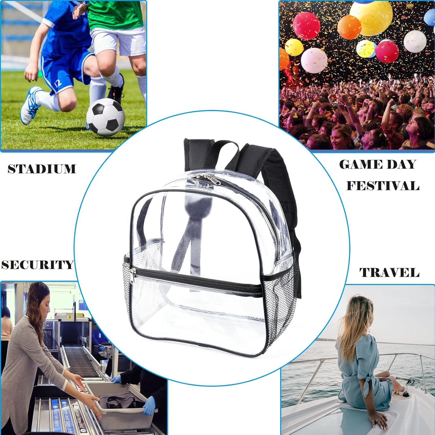 Mini Transparenter Rucksack 12x12x6 Stadion Zugelassener Plastik-Rucksack