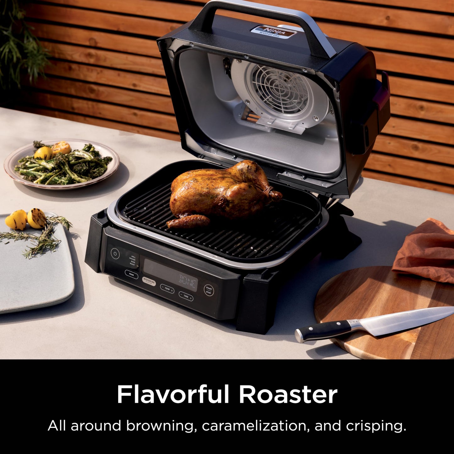 Ninja Woodfire Outdoor Grill & Smoker, 6-in-1 Functionality, Grill, Smoke, Bake, Roast, Air Fry, Broil, Authentic Woodfire Flavors, Electric Heat, OG321