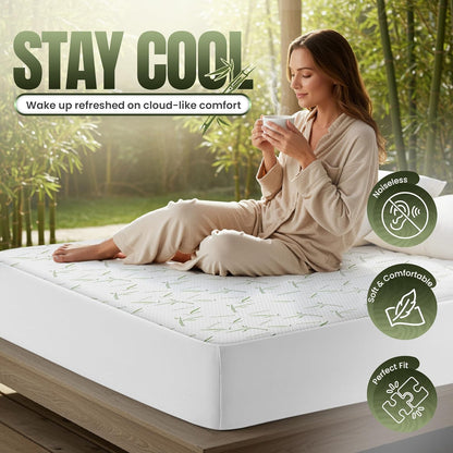 Utopia Bedding Wasserdichter Matratzenschoner Queen-Size, Bambus-Viskose Matratzenbezug 200 GSM, Für Matratzen bis 43 cm Höhe, Atmungsaktiv, Spannbetttuch-Stil mit dehnbaren Taschen