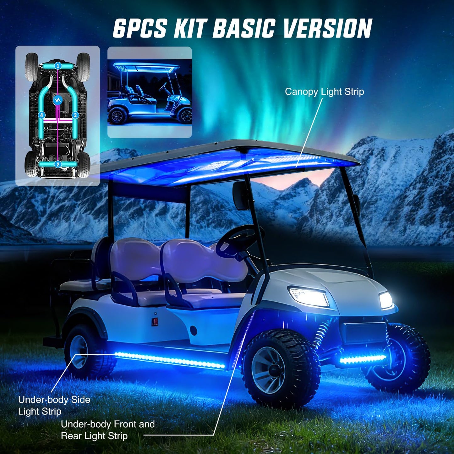 Nilight 6PCS Golf Cart Underbody Light Kit with Canopy Lights Dream Color Multi-Mode Neon Accent Lighting APP Remote Control Sound Active Music Sync IP67 Waterproof 12V-66V for EZGO Yamaha Club Car
