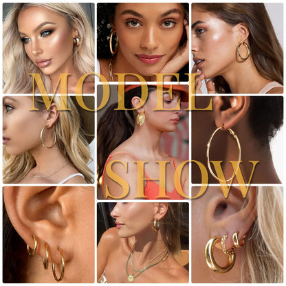 42 Paar goldene Creolen für Damen, Modisches klobiges Perlenohrring-Multipack, gedrehter Statement-Ohrring-Pack, hypoallergene kleine große Creolen für Geburtstagsfeiern (Gold-42 Paare)