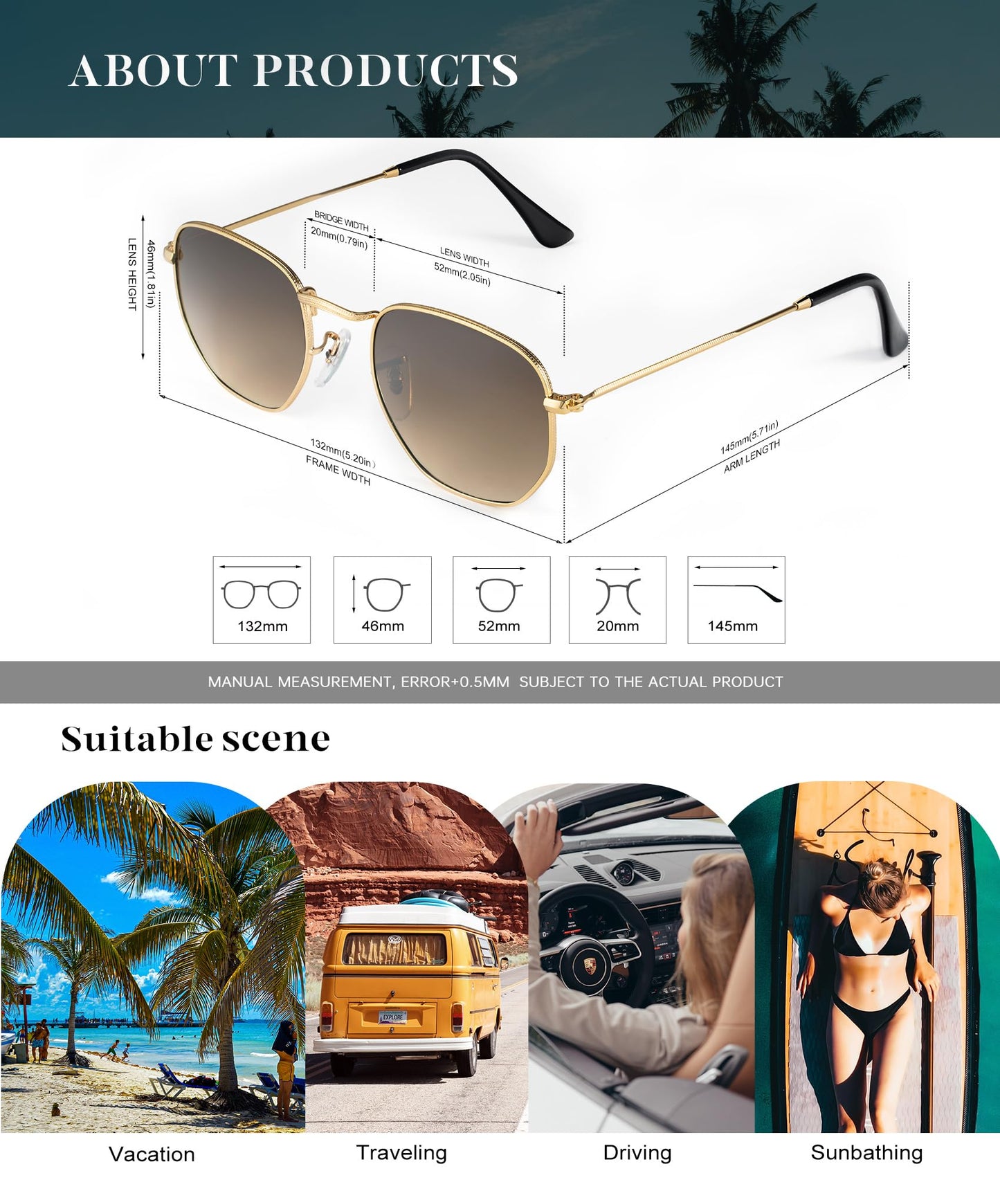 KALIYADI Sonnenbrillen für Damen und Herren Polarisiert Hexagon Damensonnenbrillen Trendy Metallrahmen UV-Schutz (Gold Rahmen Grau Linse)