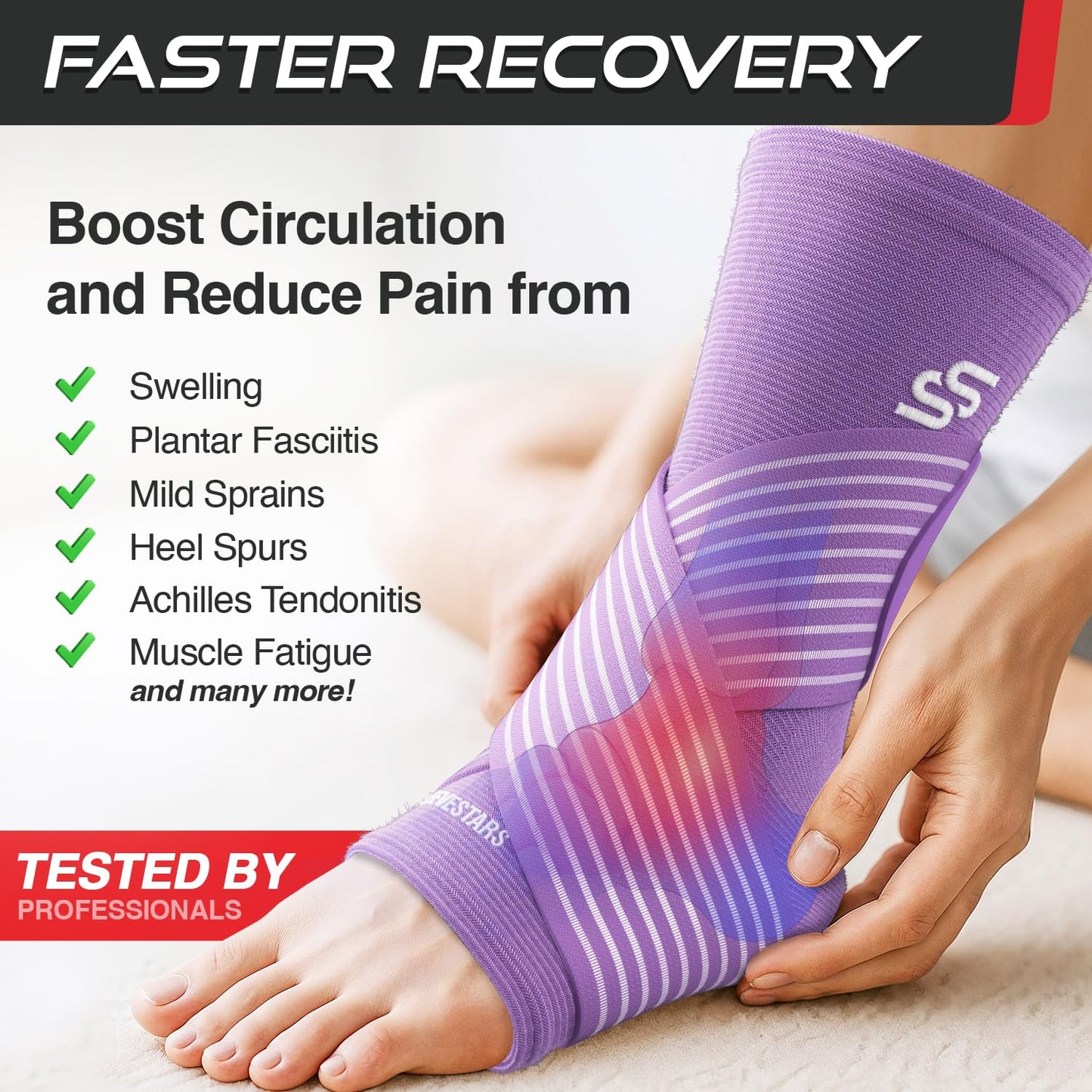 Sleeve Stars Knöchelbandage für Damen & Herren, Knöchelwickel für Verstauchungen, Kompressionsmanschette zur Linderung von Plantarfasziitis, Leicht anpassbare Unterstützung: mit abnehmbarem Gurt (Einzeln/M:25-30cm/Schwarz)