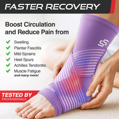 Sleeve Stars Knöchelbandage für Damen & Herren, Knöchelwickel für Verstauchungen, Kompressionsmanschette zur Linderung von Plantarfasziitis, Leicht anpassbare Unterstützung: mit abnehmbarem Gurt (Einzeln/M:25-30cm/Schwarz)