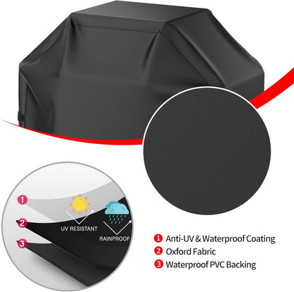 Grillabdeckung, 58 Zoll BBQ Gasgrill Abdeckung für Outdoor-Grills, Wasserdicht, UV-Schutz, Reißfest, Farbecht, Grillabdeckung mit Klettverschlussgurten und verstellbarem Saumzugband, Schwarz