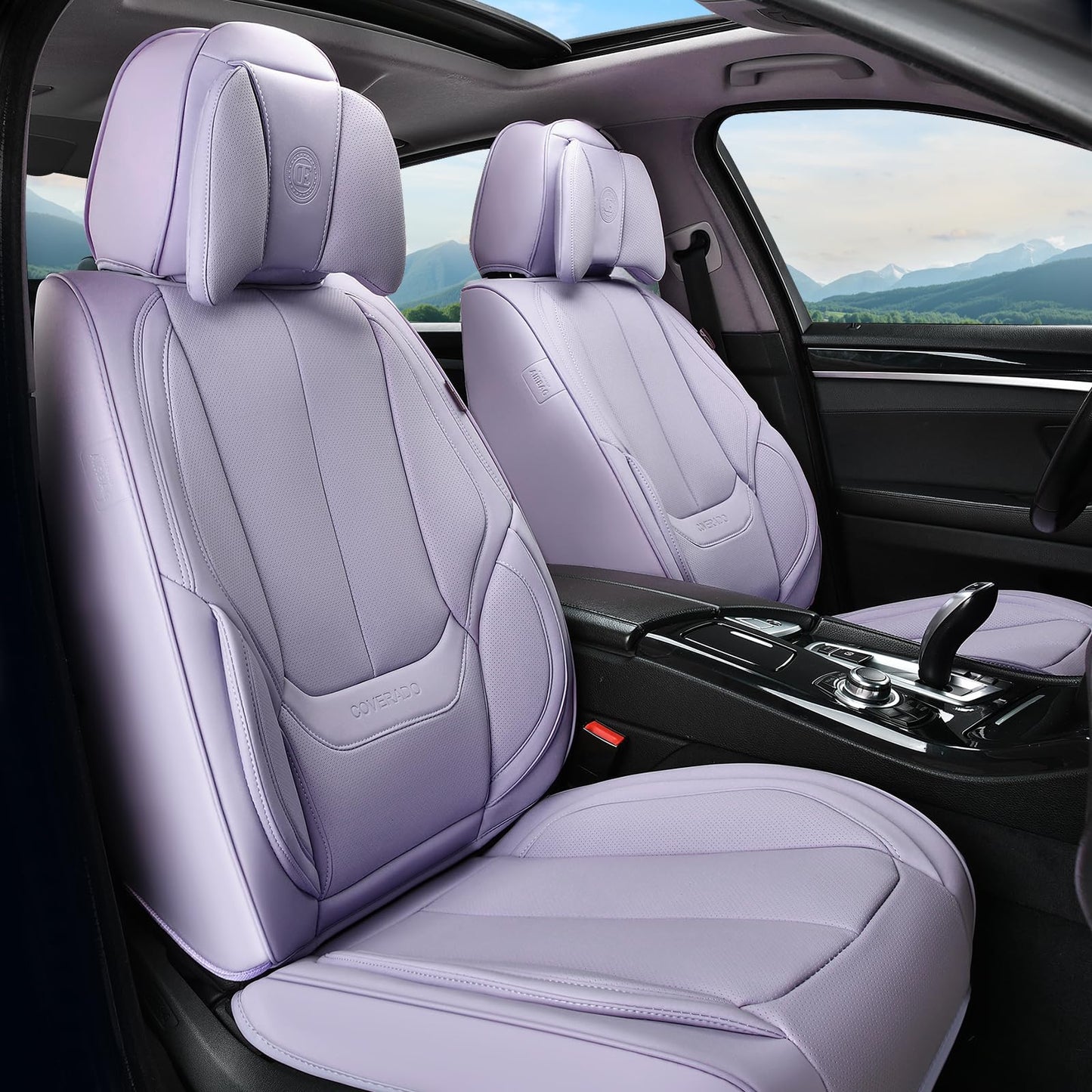 Coverado Car Seat Covers 5 Pieces, Full Set Universal Seat Covers for Cars, Waterproof Nappa Leather Auto Seat Protectors with Head Pillow, Car Interiors Fit for Most Sedans SUV Pick-up Truck, Black