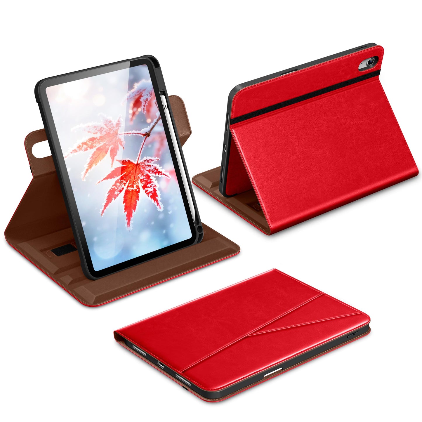 DTTO for iPad A16 Case, iPad 11th / 10th Generation Case (2025/2022), 360 Degree Rotating Premium Leather Folio Stand Cover with Pencil Holder, Brown