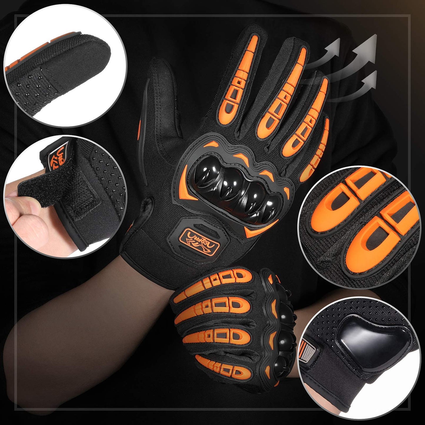 COFIT Motorradhandschuhe für Damen und Herren, Full-Finger Touchscreen Motorradhandschuhe für BMX ATV MTB Fahren, Straßenrennen, Radfahren, Klettern, Motocross – Schwarz L