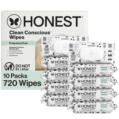 The Honest Company Clean Conscious Unscented Wipes | Over 99% Water, Compostable, Plant-Based, Baby Wipes | Hypoallergenic for Sensitive Skin, EWG Verified | Pattern Play, 576 Count
