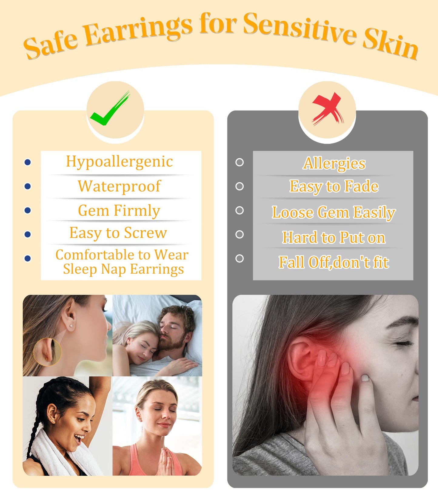 LOLIAS Hypoallergenic Flat Back Earrings for Women-Surgical Steel Earrings for Sensitive Ears 20G Stainless Steel Earring Stacks Small Flatback Stud Hoop Cartilage Earring