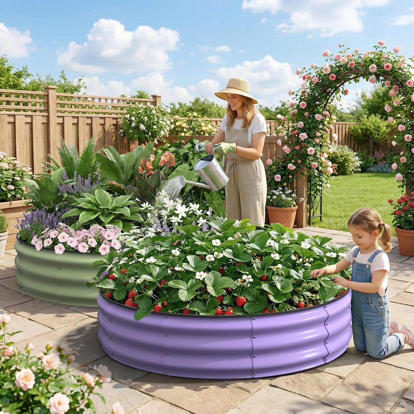 Kesfitt Raised Garden Bed, 5x2x1 FT Galvanized Steel Metal Raised Garden Bed, Oval Open-Bottom Design, 12-Inch Deep for Outdoor Vegetable & Herb Gardening, Fruit Green