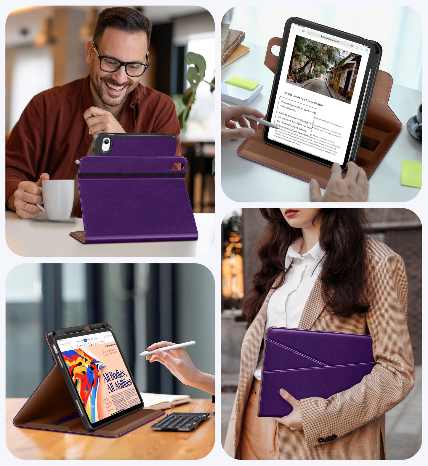 DTTO for iPad A16 Case, iPad 11th / 10th Generation Case (2025/2022), 360 Degree Rotating Premium Leather Folio Stand Cover with Pencil Holder, Brown