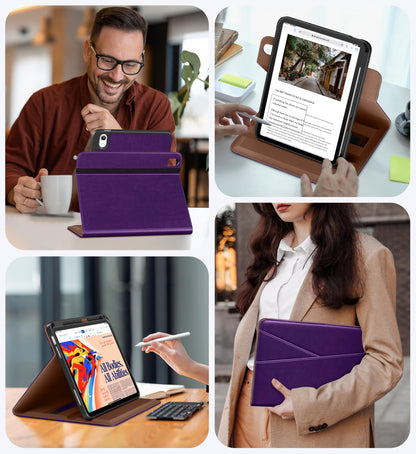 DTTO for iPad A16 Case, iPad 11th / 10th Generation Case (2025/2022), 360 Degree Rotating Premium Leather Folio Stand Cover with Pencil Holder, Brown