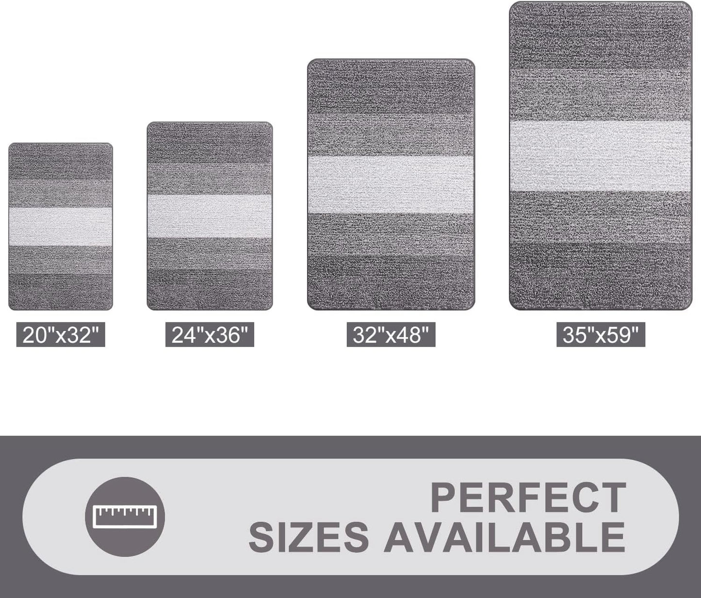 Grandaily Fußmatte für Innenbereich, 50 x 80 cm, rutschfest, Schmutzfänger, saugfähig, für die Haustür, waschbar, gestreift, für den Innenbereich, flach, Willkommensmatte, Eingangsmatte, Grau