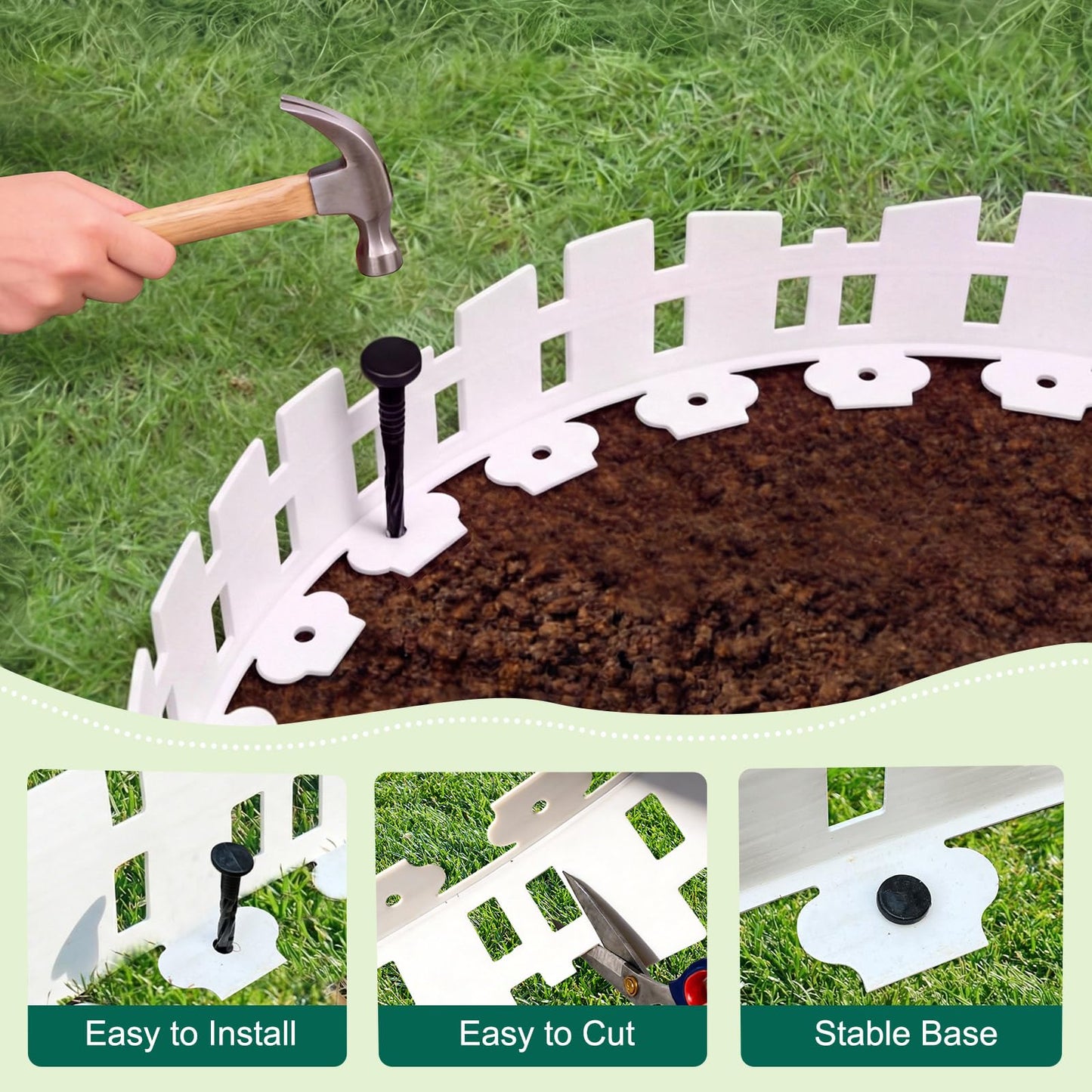 2-Inch x 66 FT Landscape Edging Border with 100 Spikes, No Dig Garden Border Edging Kit, Plastic Edging Border Flexible for Garden Flower Beds Lawn Yard Paver Pathway (Black)