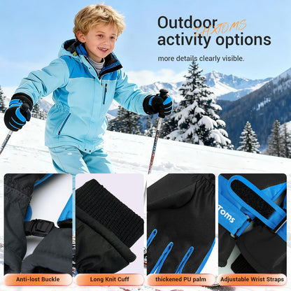 ThxToms Kinder Winterhandschuhe Wasserdichte Ski-Snowboardhandschuhe für Outdoor-Sportarten, Jungen und Mädchen Kaltwetter-Fahrradhandschuhe