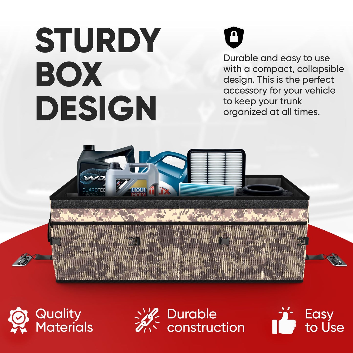 FORTEM Car Trunk Organizer, Collapsible Multi Compartment Car Organizer, Foldable SUV Storage for Car Accessories for Women Men, Non Slip Bottom, Securing Straps, Soft Cover 50L (Black, Standard)