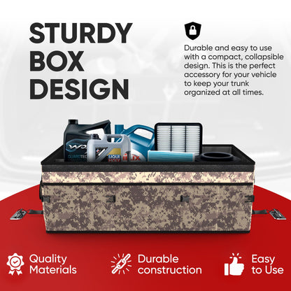 FORTEM Car Trunk Organizer, Collapsible Multi Compartment Car Organizer, Foldable SUV Storage for Car Accessories for Women Men, Non Slip Bottom, Securing Straps, Soft Cover 50L (Black, Standard)