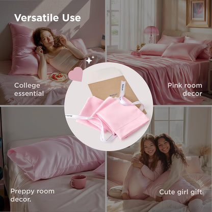 Bedsure Satin-Kissenbezug, Queen-Size, 2er-Pack, Seidenkissenbezügen ähnlich, seidige Kissenhüllen mit Hotelverschluss, Raumdeko, Valentinsgeschenke für Frauen und Männer, Grau, 50x75 cm