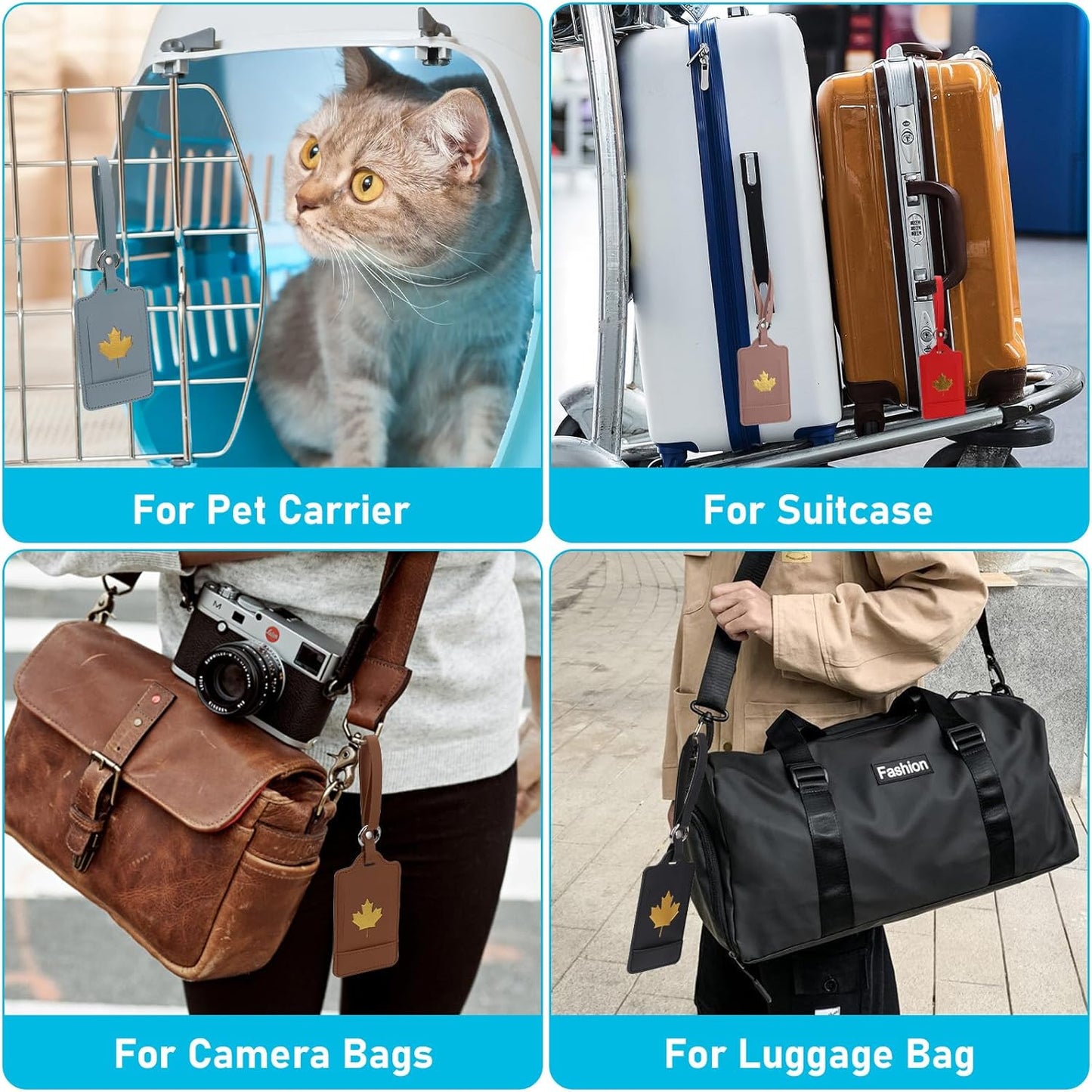 4 Pack Luggage Tag, Anyos PU Leather Travel Bag Labels Suitcase Baggage Tags with Name ID Card Privacy Protection