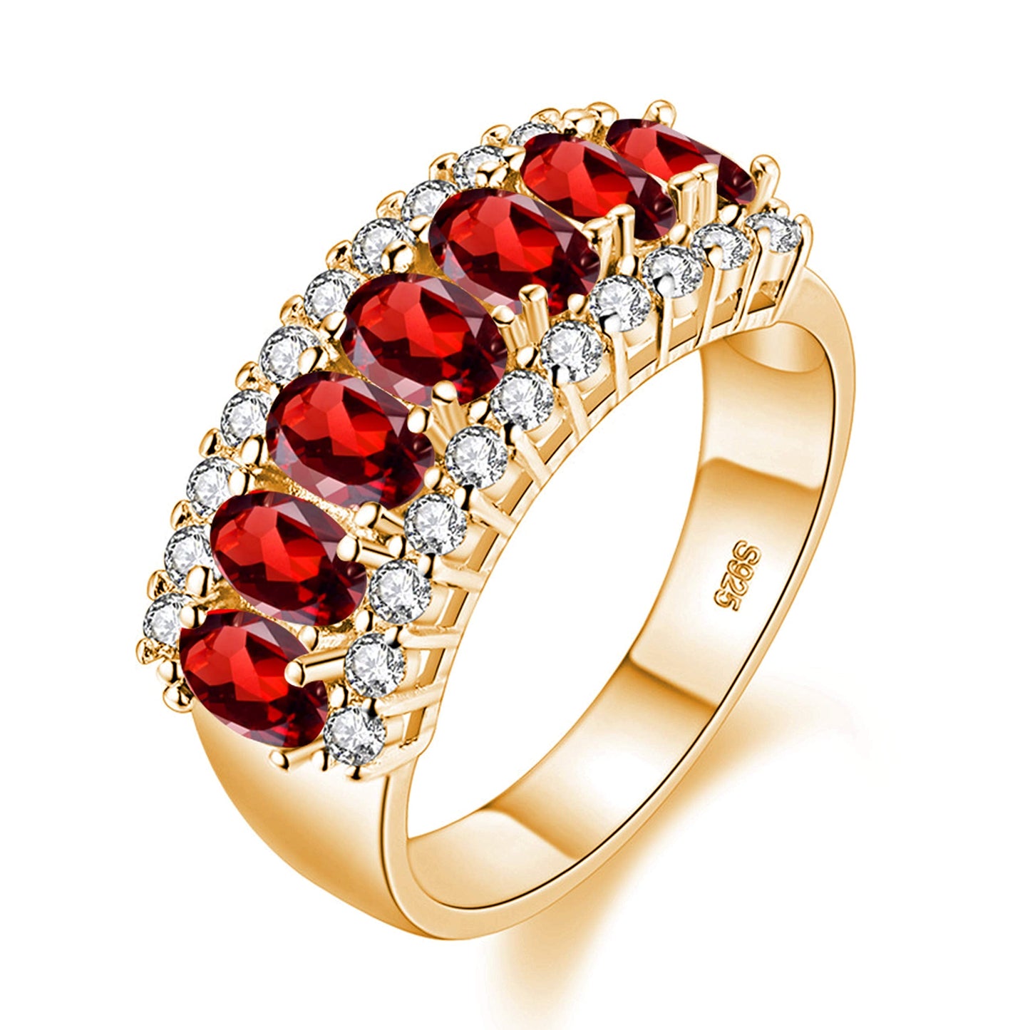 Uloveido Women's Gold Plated 7 Stones Eternity Band Ring Half Moon Design Wedding Bands with Oval CZ J501