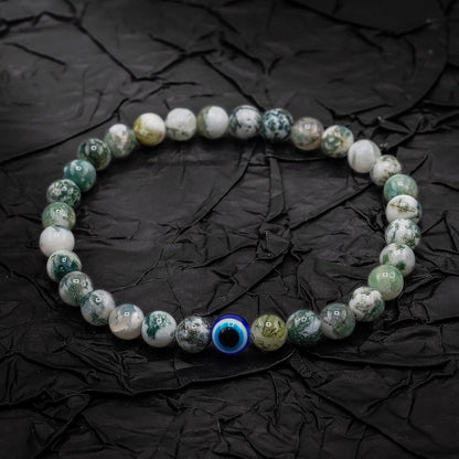 6 mm Böses Auge Armband aus schwarzen Kristallen – verstellbares Set aus Natursteinen für Herren und Damen, Schutzamulett als Geschenk für den Alltag/Geburtstag/Jahrestag