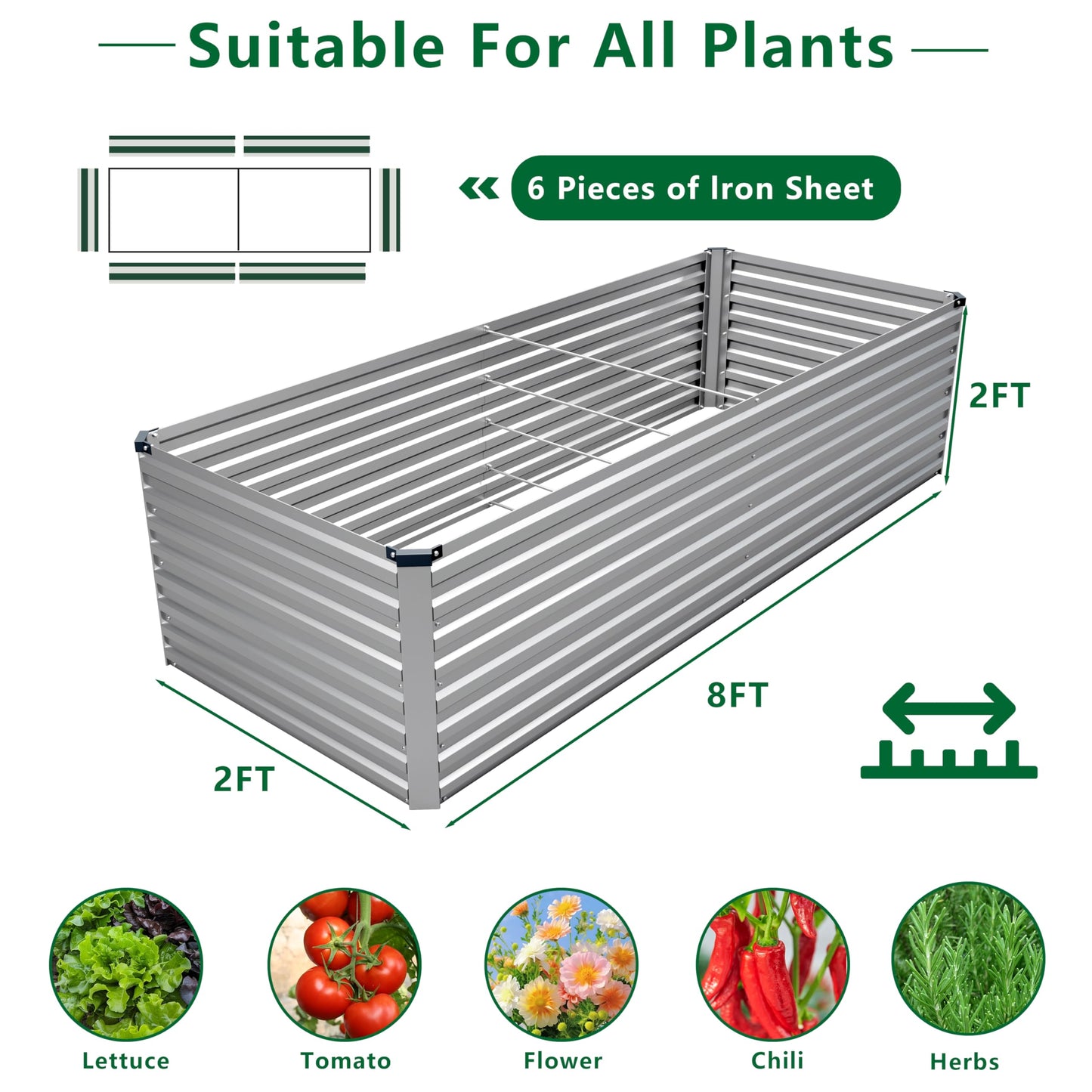 DIIYIV Galvanized Raised Garden Bed Kit Outdoor Patio,6x3x2ft Large Rectangular Metal Planter Boxes,Deep Root Box Planter for Gardening,Vegetables,Flowers,Herbs-Silver