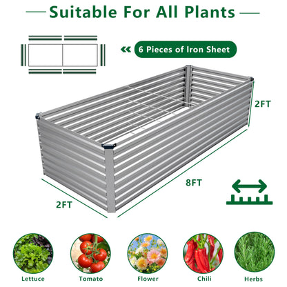 DIIYIV Galvanized Raised Garden Bed Kit Outdoor Patio,6x3x2ft Large Rectangular Metal Planter Boxes,Deep Root Box Planter for Gardening,Vegetables,Flowers,Herbs-Silver