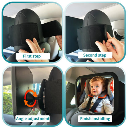 Funbliss Baby-Rückspiegel für rückwärtsgerichteten Autositz, 360° drehbar, sicherheitszertifiziertes, bruchsicheres Acrylglas, klare Weitsicht, Baby-Autospiegel für rückwärtsgerichteten Kindersitz, Baby-Fahrzeugspiegel