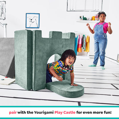 Yourigami Kids and Toddler Play Gym, Playroom Couch Set, Durable Modular Design, Green Meadows