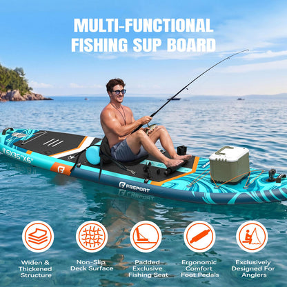 FBSPORT 11' Premium Stand Up Paddle Board, Yoga Board with SUP Accessories & Carry Bag | Wide Stance, Surf Control, Non-Slip Deck, Leash, Paddle and Pump for Youth & Adult