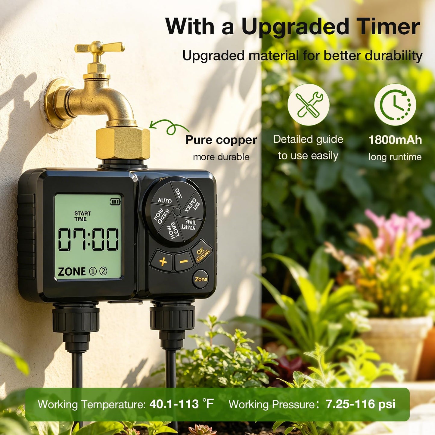 MIXC 1/4" 100Ft Drip Irrigation System for Garden with 16pcs 360°Adjustable Brass Nozzles & Bendable Rod,Upgraded Watering System Kit for Outdoor Plants,Lawn,Raised Bed,Potted Plant,Yard,Greenhouse