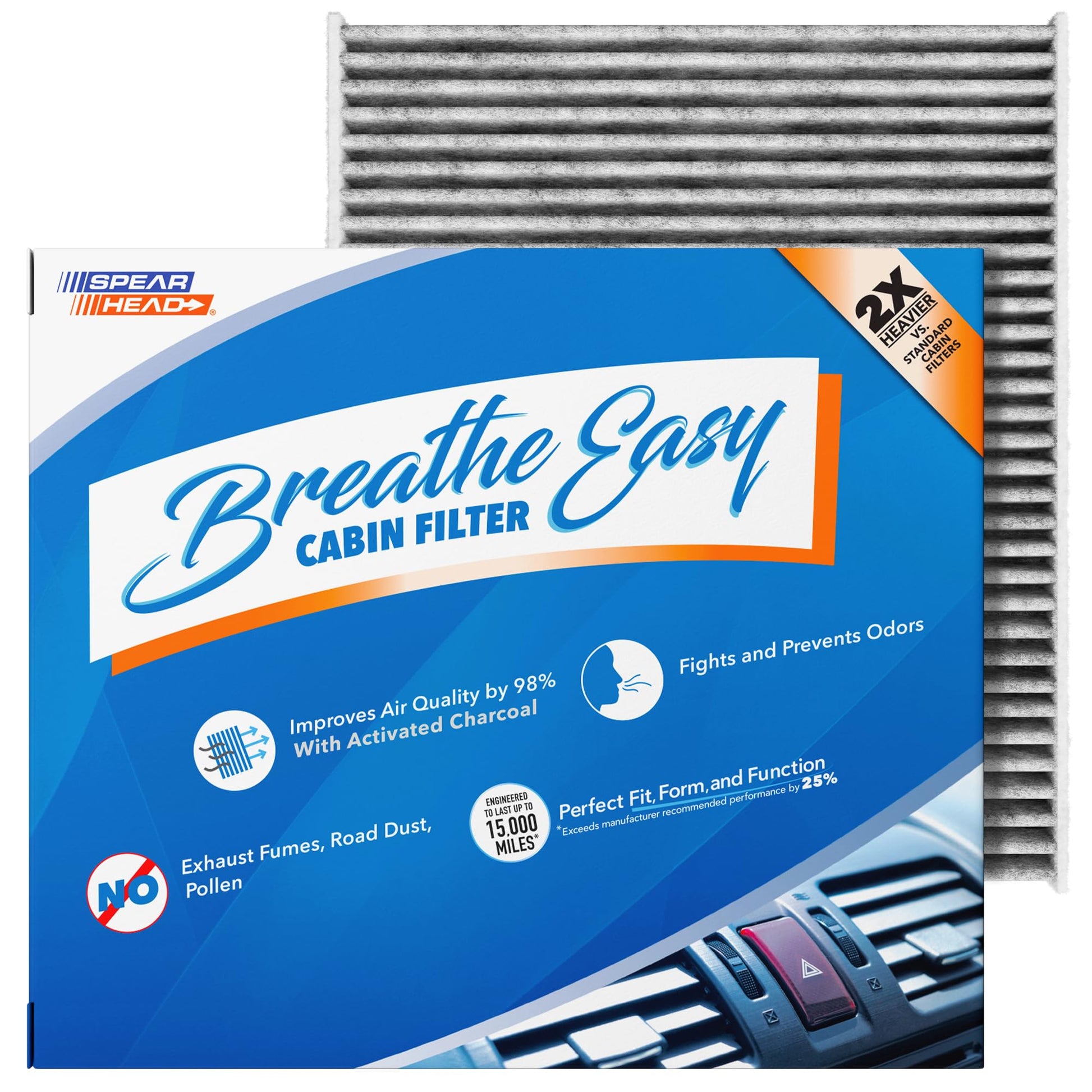 Spearhead Odor Defense Breathe Easy AC & Heater Cabin Filter | Fits Select 2016-2025 Toyota, Lexus, Subaru, 2016-2023 CX-9 Like OEM | Up to 25% Longer Lasting w/Activated Carbon (BE-157)