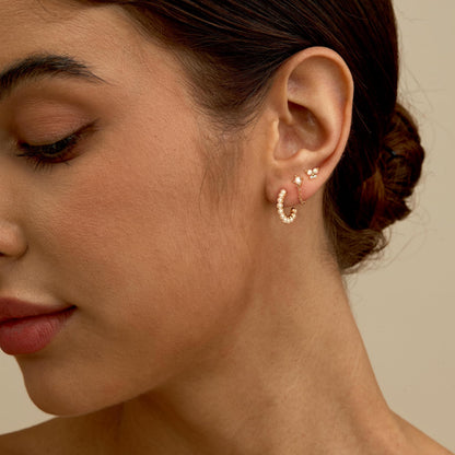 Gold Earrings For Women, Dainty Huggie Earrings Stack 14K Gold Plated Pearl Dangle Earrings for Women Trendy Cute Hypoallergenic Unique Gold Earring Stack Fashion Gold Jewelry Gifts