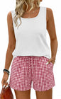 WIHOLL Two Piece Sets for Women Summer Lounge Short Sets Tank Square Neck Sleeveless Sweatsuit with Pocket