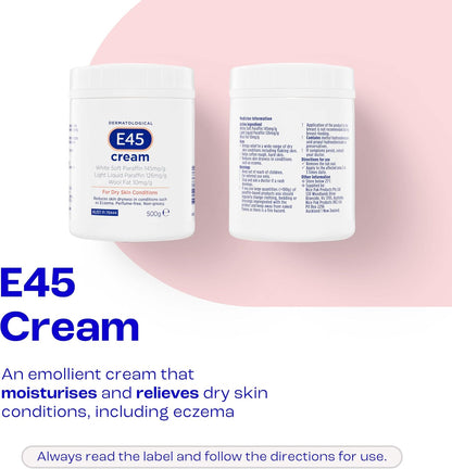 E45 - Dermatological Cream For Dry Skin Conditions ; Non Greasy Emollient ; Hypoallergenic ; 350g
