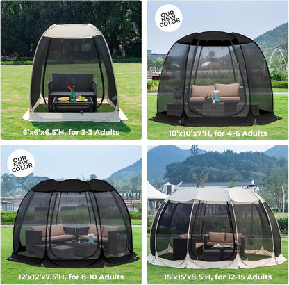 Alvantor Pop Up Screen House Tent, Instant Outdoor Gazebo with Mosquito Netting & UPF 50+ Sun Protection, Portable Canopy Shelter for Patio, Backyard, Camping (2-10 Person)