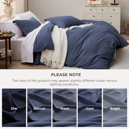 Funda nórdica blanca Bedsure, tamaño Queen, 3 piezas, aspecto de algodón prelavado, juego de cama extrasuave, incluye 1 funda nórdica de 228 x 228 cm con cierre de cremallera y 2 fundas de almohada, edredón no incluido