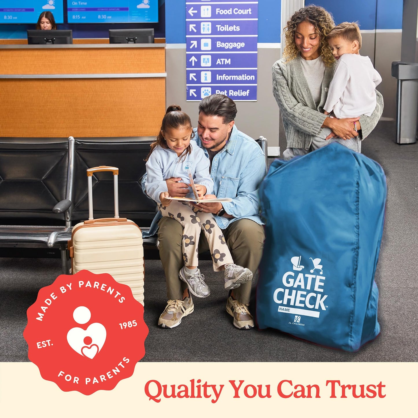 J.L. Childress Gate Check Bag for Single & Some Double Strollers - Travel Bag for Airplane, Fits Most Standard Baby Strollers, Airport Accessories Gate Check, Flying Essentials - Neon Blue