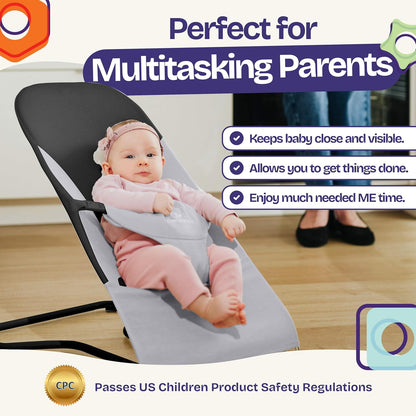 ComfyBumpy Ergonomische Babywippe – Inklusive Reise-Tragetasche – Sichere, tragbare Wippe mit verstellbarer Höhe – Babywippe, perfekt für Neugeborene (Grau)