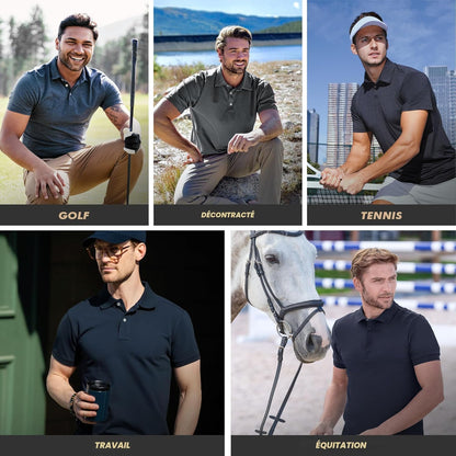 Polohemden für Herren – schnell trocknende, feuchtigkeitsableitende schwarze Kurzarm-Performance-Golf-T-Shirts für Freizeit, Arbeit, Sport
