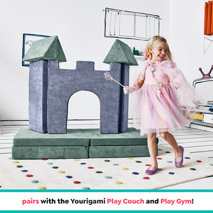 Yourigami Kids and Toddler Play Gym, Playroom Couch Set, Durable Modular Design, Green Meadows