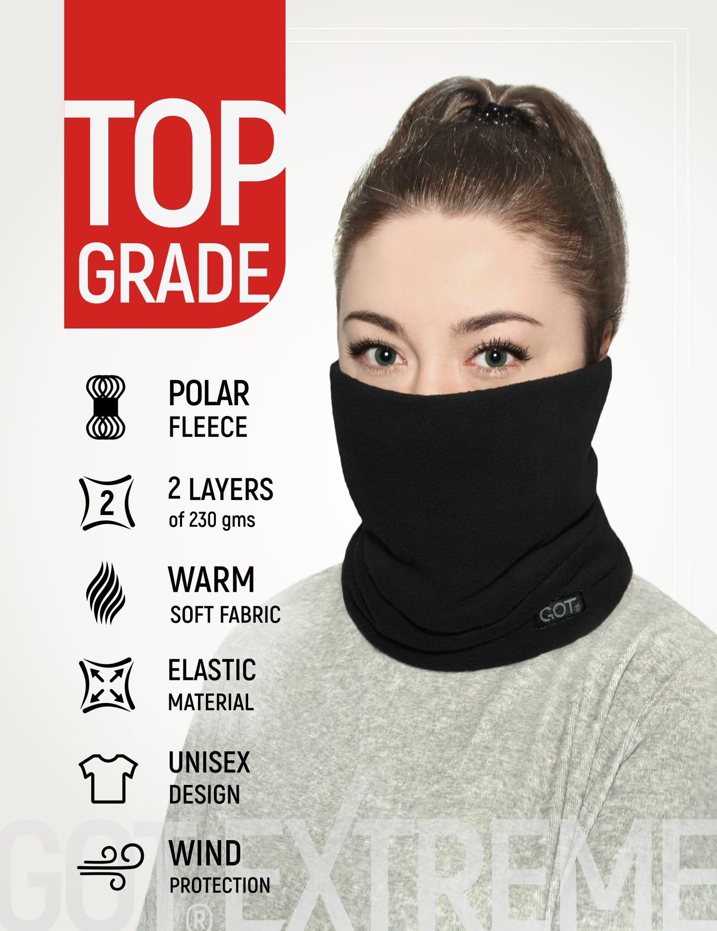 GOT Sports Polar Fleece Nackenwärmer - Doppellagige Winter Ski Gesichtsmaske - Nackengamasche Schal zum Skifahren, Snowboarden, Laufen (Schwarz)