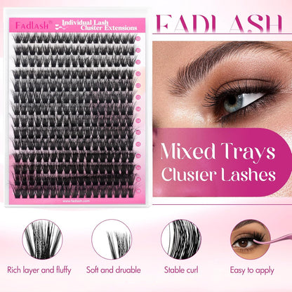 Cluster Wimpern D-Curl Wimperncluster 280 Stück Wimpernverlängerung Cluster Einzelwimpern Weiche DIY Wimpernverlängerungen Gemischtes Tray Wimperncluster Natürlicher Look (60D-0.07D, 8-16mm)